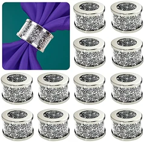 Ilver Diamond Glass Napkin Holder Stainless Steel Framed,Crystal Silver Napkin Rings Set Of 4 Pieces, Glam Serviette Buckles Cloth Holder Sparkle Bling Crushed Diamond Table Settings Home Decor 9 Ilver Diamond Glass Napkin Holder Stainless Steel Framed,Crystal Silver Napkin Rings Set Of 4 Pieces, Glam Serviette Buckles Cloth Holder Sparkle Bling Crushed Diamond Table Settings Home Decor - Image 7