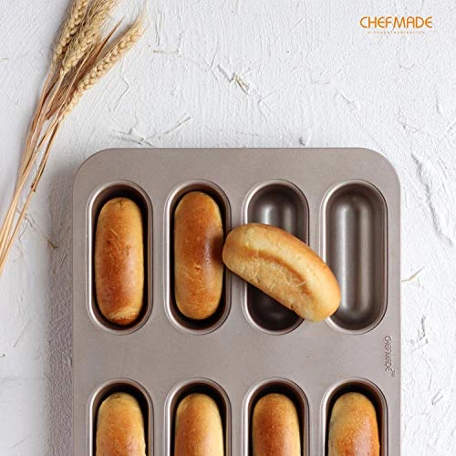 Twinkie Cake Pan, 8-Cavity Non-Stick Mini Hotdog-Shaped Muffin Eclair Bakeware For Oven Baking (Champagne Gold) 4 Twinkie Cake Pan, 8-Cavity Non-Stick Mini Hotdog-Shaped Muffin Eclair Bakeware For Oven Baking (Champagne Gold) - Image 2
