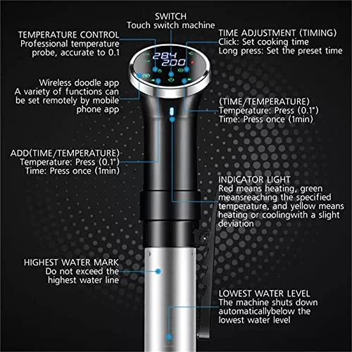 Precision Cooker Machine, 1100 Watts WiFi Waterproof Sous Vide Cooker With Remote Settings Available Via Mobile App And Anti-Dry, Water Level Detection, For Home Kitchen(Black) 4 Precision Cooker Machine, 1100 Watts WiFi Waterproof Sous Vide Cooker With Remote Settings Available Via Mobile App And Anti-Dry, Water Level Detection, For Home Kitchen(Black) - Image 2