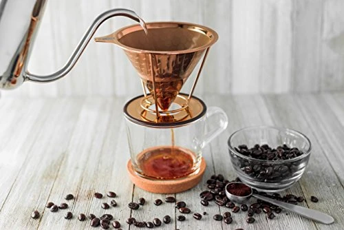 IBOU - Copper Coated Pour Over Coffee Dripper - Paperless Filter - Reusable & Ecofriendly - Honeycomb Design Dripper - Coffee Brewer - Chemex - Bodum - Carafe Compatible 4 IBOU - Copper Coated Pour Over Coffee Dripper - Paperless Filter - Reusable & Ecofriendly - Honeycomb Design Dripper - Coffee Brewer - Chemex - Bodum - Carafe Compatible - Image 2