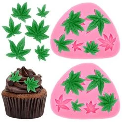 2 Pieces Weed Leaf Cake Fondant Mold Pot Leaves Silicone Mold For Weed Leaf Theme Cake Decoration, Chocolate Candy Polymer Clay Cookie Sugar Craft (Rose Red)