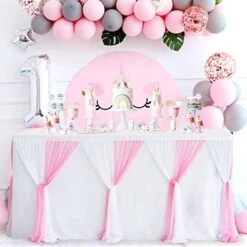 Red White Striped Table Skirt Tulle Circus Table Skirts For Rectangle Table 6ft For Birthday Carnival Circus Party Decorations -Wilton Shop 51iRSH66 fL. AC