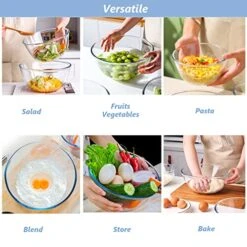 Glass Mixing Bowls With Lids Set Of 3（4.5QT,2.7QT, 1.1QT), Large Kitchen Salad Bowls, Space-Saving Nesting Bowls, Round Glass Serving Bowls For Cooking,Baking,Prepping,Dishwasher Safe -Wilton Shop 51iTFCNrlDL