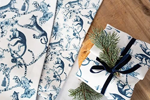 Chinoiserie Designer Kitchen Tea Towels 3 Pack 100% Absorbent Cotton Tiger Monkey Floral Hand Towel Large Dish Cloth Set Blue White 5 Chinoiserie Designer Kitchen Tea Towels 3 Pack 100% Absorbent Cotton Tiger Monkey Floral Hand Towel Large Dish Cloth Set Blue White - Image 3