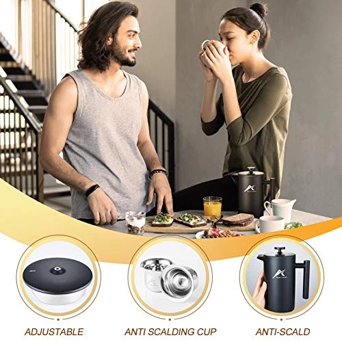 French Press Coffee Maker, 34 Oz, Stainless Steel Double-wall Insulated, With 2 Espresso Cups, Rust-Free, Dishwasher Safe, Black 7 French Press Coffee Maker, 34 Oz, Stainless Steel Double-wall Insulated, With 2 Espresso Cups, Rust-Free, Dishwasher Safe, Black - Image 5