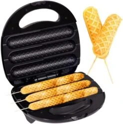 Waffle Corn Dog Maker Large Fits Full Standard Size Got Hot Dogs Cheese On A Stick, Family Fun Experience Quick And Easy Mix Any Batch 3 Corn Dog Maker Non-stick Plate Perfect For Birthday Parties Black -Wilton Shop 51ieJLGGFyL. AC