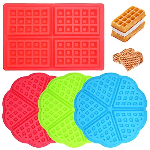 4 Pcs Waffle Mold,Sonku Silicone Heart-Shaped Square-Shaped Waffle Baking Molds Muffin Pans Chocolate Bread Pie Flan Bakeware 4 4 Pcs Waffle Mold,Sonku Silicone Heart-Shaped Square-Shaped Waffle Baking Molds Muffin Pans Chocolate Bread Pie Flan Bakeware - Image 2