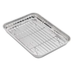 Aspire Baking Sheet With Rack Set, Stainless Steel Cookie Sheet And Cooling Rack, 9.5 Inch X 7 Inch X 1 Inch