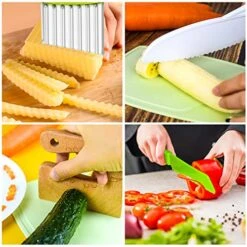 FGSAEOR Toddler Knife Set (6 PCS), Montessori Kitchen Tools For Real Cooking And Knives Cutting, Kids Safe Plastic Knife Include Wooden Knife, Wavy Chopper Knife, Potato Slicers, Serrated Edge Knives -Wilton Shop 51ioP2WuXBL