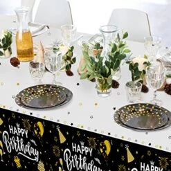 Happy Birthday Decorations, 1pcs Black And Gold Birthday Tablecloth For Men Women, Plastic Disposable Rectangle Table Cover For 90th 80th 70th 60th 50th 40th 30th Birthday Party Decor- 54" X 108" -Wilton Shop 51iplx0APNL