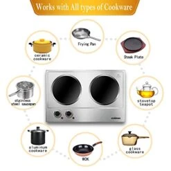 1800W Ceramic Electric Hot Plate For Cooking, Dual Control Infrared Cooktop, Portable Countertop Burner, Glass Plate Electric Cooktop, Silver, Stainless Steel-Upgraded Version -Wilton Shop 51isios3bML