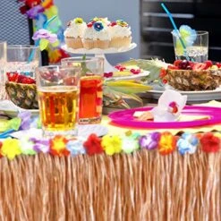 9 Feet X29 Luau Grass Table Skirt, Hawaiian Luau Libiscus Table Skirt For Hawaiian Party, Luau Party Supplies, Luau Party Decorations, Moana Birthday Party (Natural Hay Grass) -Wilton Shop 51itM4UJspL
