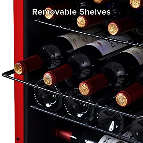 24 Bottle 26.8" Freestanding Wine Cellar, Low Noise Fast Cooling Wine Cooler Refrigerator with Upgraded Compressor & Digital Control for Red Wine & Drink, Tempered Glass Door (Red) 7 24 Bottle 26.8" Freestanding Wine Cellar, Low Noise Fast Cooling Wine Cooler Refrigerator with Upgraded Compressor & Digital Control for Red Wine & Drink, Tempered Glass Door (Red) - Image 5