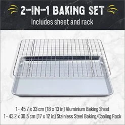 Baking Sheets For Oven - Half Sheet Pan With Stainless Steel Wire Rack Set 1-Pack - Easy Clean Cookie Sheets, Aluminum Bakeware -Wilton Shop 51j85n0czAL