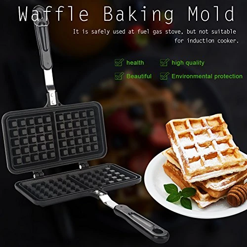 Black Aluminum Alloy Dual Head Waffle Baking Mold Non-Stick Waffle Baking Pan Mold Press Plate For Home Kitchen 9 Black Aluminum Alloy Dual Head Waffle Baking Mold Non-Stick Waffle Baking Pan Mold Press Plate For Home Kitchen - Image 7