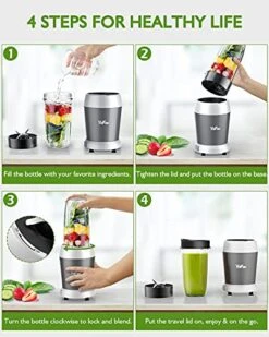 Personal Blender For Shakes And Smoothies, 700W 6-Blade Smoothie Blender For Frozen Fruit And Ice, With 1 28 Oz Travel Bottle, 1 To-Go Lid, BPA Free & Dishwasher Safe (Gray/Silver) -Wilton Shop 51jCoXdbWbL