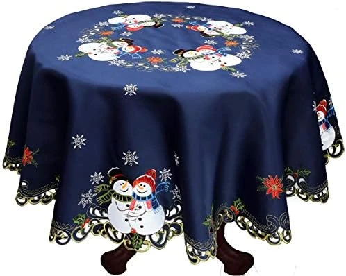 Holiday Christmas Table Runner Embroidered Snowman Snowflake Poinsettia Oval Dresser Scarf Blue Gold (15x34” Blue) Winter Decoration 7 Holiday Christmas Table Runner Embroidered Snowman Snowflake Poinsettia Oval Dresser Scarf Blue Gold (15x34” Blue) Winter Decoration - Image 5