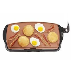 Bella Electric Ceramic Titanium Griddle, Make 10 Eggs At Once, Healthy-Eco Non-stick Coating, Hassle-Free Clean Up, Large Submersible Cooking Surface, 10.5" X 20", Copper/Black