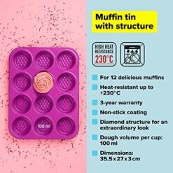 Muffin Tin With Structure, Baking Tray For 12 Muffins, Super Non-Stick Traybake, Coated Cake Tin, Loaf And Muffin Mould, Bakeware, Dimensions: 35.5 X 27 X 3 Cm, Colour: Bright Pink -Wilton Shop 51jdykk7FYS