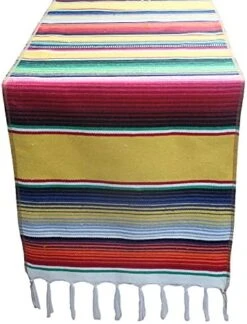 Mexican Serape Table Runner For Mexican Theme Party, Cinco De Mayo Fiesta Party, Day Of Death Decorations, Falsa Classic Striped Fringe Pattern Cotton Blanket, Purple,14x84 Inches -Wilton Shop 51jgn4zS57S. AC