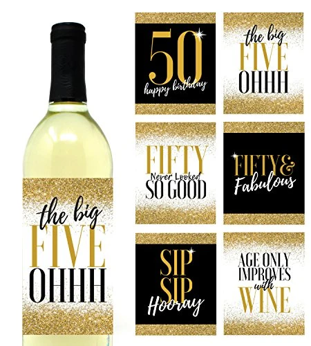 6 Premium 50th Birthday Wine Bottle Labels Or Stickers Present, Bday Gifts For Her, Fifty Never Looked So Good, Funny Fifty Black & Gold Party Decorations Supplies For Friend, Wife, Girl, Mom 3 6 Premium 50th Birthday Wine Bottle Labels Or Stickers Present, Bday Gifts For Her, Fifty Never Looked So Good, Funny Fifty Black & Gold Party Decorations Supplies For Friend, Wife, Girl, Mom