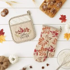 Autumn Basics Collection Decorative Thanksgiving & Fall Kitchen, Oven Mitt/Potholder Set, Rustic Leaves, 2 Piece -Wilton Shop 51jmaRXjaDL