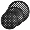 3-Piece Non-Stick Pizza Crisper Pan Set, 9.5 Inch, 11 Inch, 12.5 Inch Carbon Steel Perforated Pizza Pan Round Pizza Tray With Holes For Home Restaurant Hotel Use, Black