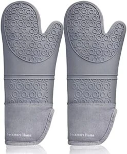 , Oven Mitts 13" Extra Long, Silicone + Cotton Lining + Cotton, Easy Clean, 500F° Heat Resistant Silicone Oven Mitt -Wilton Shop 51jr9cH9UgL. AC