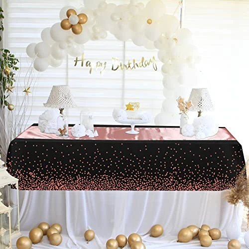6 Pack Satin Sequin Table Runner, 6 Pack Tablecloth Set 12x108 Inch Smooth Table Runner 54x108 Inch Plastic Table Cover For Party Birthday Wedding Decor, Black And Rose Gold 8 6 Pack Satin Sequin Table Runner, 6 Pack Tablecloth Set 12x108 Inch Smooth Table Runner 54x108 Inch Plastic Table Cover For Party Birthday Wedding Decor, Black And Rose Gold - Image 6