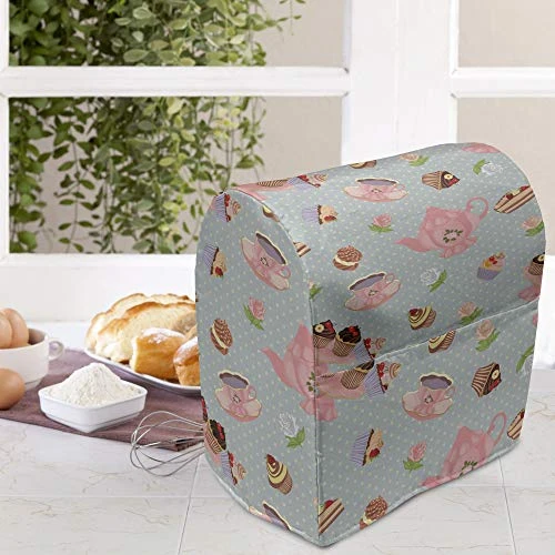 Ambesonne Tea Party Stand Mixer Cover, Cupcakes Cookies And Flowers On Polka Dotted Background Britain Tradition, Kitchen Appliance Organizer Bag Cover With A Pocket, 6-8 Quarts, Multicolor 5 Ambesonne Tea Party Stand Mixer Cover, Cupcakes Cookies And Flowers On Polka Dotted Background Britain Tradition, Kitchen Appliance Organizer Bag Cover With A Pocket, 6-8 Quarts, Multicolor - Image 3