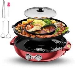 Hot Pot With Grill, Electric Hot Pot With Dual Temperature Control, Hotpot Pot Electric Grill Shabu Shabu Pot Korean Bbq Grill Smokeless For Simmer, Boil, Fry, Roast, Red 13 Hot Pot With Grill, Electric Hot Pot With Dual Temperature Control, Hotpot Pot Electric Grill Shabu Shabu Pot Korean Bbq Grill Smokeless For Simmer, Boil, Fry, Roast, Red -Wilton Shop 51kGLXNtzkL. AC