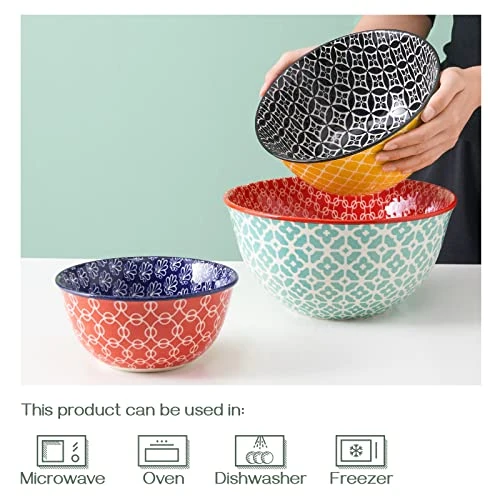 Vibrant Mixing Bowls (Set Of 3), Ceramic Mixing Bowls, Serving Bowls, Colorful Nesting Bowls, Great For Cooking, Baking, Prepping, Housewarming Gift, 3.7/2/1 Qt, Bowls For Kitchen 7 Vibrant Mixing Bowls (Set Of 3), Ceramic Mixing Bowls, Serving Bowls, Colorful Nesting Bowls, Great For Cooking, Baking, Prepping, Housewarming Gift, 3.7/2/1 Qt, Bowls For Kitchen - Image 5