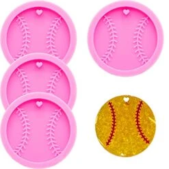 4 Pcs Glossy And Shiny Baseball Anchor Keychain Silicone Mold With Hole For DIY Crystal Luggage Tag Pudding Pendant Trinket Cake Decoration Desserts Earrings Candy Fondant Mold
