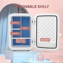Kincare Fridge Hot&Cold, Portable Makeup Fridge With Mirror And Light, AC/DC Beauty Fridge For Bedroom, Office And Car(White) (8L) -Wilton Shop 51kRQzo1LTL