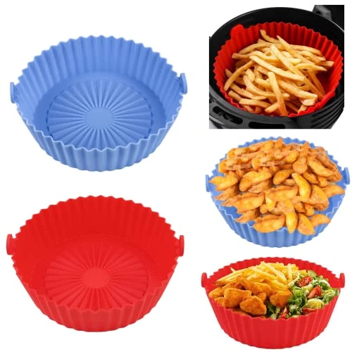 Air Fryer Silicone Liners 8 Inch, 2 Pack Air Fryer Accessories For Ninja Air Fryer Liners Reusable With Handle, Basket For 5 QT To 7 QT, Red & Blue 3 Air Fryer Silicone Liners 8 Inch, 2 Pack Air Fryer Accessories For Ninja Air Fryer Liners Reusable With Handle, Basket For 5 QT To 7 QT, Red & Blue