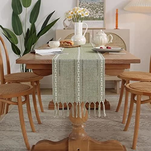 Solid Color Tassel Heavy Weight Cotton Linen Tablecloth For Rectangle Table (Square, 54 X 54 Inch, Gray) 6 Solid Color Tassel Heavy Weight Cotton Linen Tablecloth For Rectangle Table (Square, 54 X 54 Inch, Gray) - Image 4