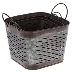 Dark Galvanized Metal Square Olive Buckets, Set Of 3