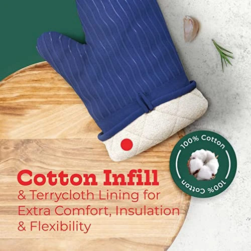 IG RED HOUSE Oven Mitts And Pot Holders Sets, With The Heat Resistance Of Silicone And Flexibility Of Cotton, Recycled Cotton Infill, Terrycloth Lining, 480 F Heat Resistant Pair Royal Blue 7 IG RED HOUSE Oven Mitts And Pot Holders Sets, With The Heat Resistance Of Silicone And Flexibility Of Cotton, Recycled Cotton Infill, Terrycloth Lining, 480 F Heat Resistant Pair Royal Blue - Image 5