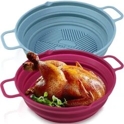 2 Pack Air Fryer Silicone Liners, Foldable Silicone Air Fryer Basket, Easy To Clean, Reusable Air Fryer Silicone Pot, Air Fryer Silicone Baking Tray, 7.5 Inch For 3 To 5 QT (Red & Blue) -Wilton Shop 51l WLcoQxL. AC