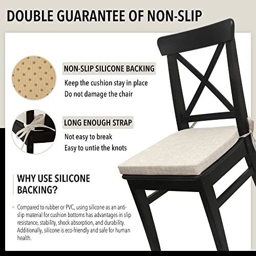 Chair Pads With Ties For Dining Room Chairs Set Of 4 High Density Foam Padded Cushion Non Slip U Shaped Kitchen Chair Seat Cushions 16x16.5 Inch White Beige 5 Chair Pads With Ties For Dining Room Chairs Set Of 4 High Density Foam Padded Cushion Non Slip U Shaped Kitchen Chair Seat Cushions 16x16.5 Inch White Beige - Image 3
