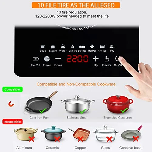 Portable Induction Burner, 2200W Electric Induction Countertop Burner With Touch Panel, 8 Cooking Preset Programs, Power & Temp Adjustable, LCD Display, Auto Pot Detection & Auto Shut-off, Hot Plate Cooker With 3-Hour Timer 7 Portable Induction Burner, 2200W Electric Induction Countertop Burner With Touch Panel, 8 Cooking Preset Programs, Power & Temp Adjustable, LCD Display, Auto Pot Detection & Auto Shut-off, Hot Plate Cooker With 3-Hour Timer - Image 5