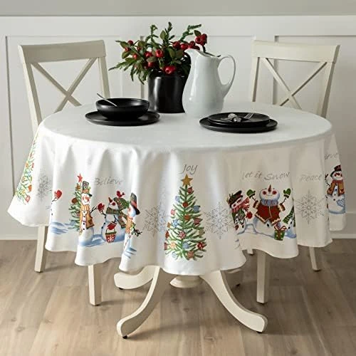 Ve Snowman Engineered Printed Jacquard Fabric Christmas Table Cloth, Christmas Tablecloth For All Winter And Holiday (60" X 84" Rectangular, Believe Snowman) 9 Ve Snowman Engineered Printed Jacquard Fabric Christmas Table Cloth, Christmas Tablecloth For All Winter And Holiday (60" X 84" Rectangular, Believe Snowman) - Image 7