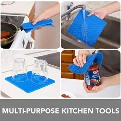 Trivets For Hot Dishes - Hot Pads For Kitchen, Silicone Pot Holders For Hot Pots And Pans, Silicone Mats For Kitchen Countertops, Table, Flexible Easy To Wash And Dry, True Blue -Wilton Shop 51lWxD6X1CL