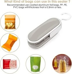 Mini Bag Sealer, Portable Sealing Bags Machine, Handheld Heat Food Vacuum Sealer Machine With Cutter And Hook For Snack, Plastic Bags, Storage, Potato Chip Cookie Bags (GRAY-WHITE 2PCS) -Wilton Shop 51liEruv8QL