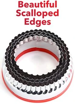 4-Pieces Fluted Round Cookie Cutters, Metal Circle Biscuit Cutters Set, Wave Cookies Cutter With Fluted Edge, Unique Design With Protective Red Top PVC 10 4-Pieces Fluted Round Cookie Cutters, Metal Circle Biscuit Cutters Set, Wave Cookies Cutter With Fluted Edge, Unique Design With Protective Red Top PVC -Wilton Shop 51lje9XEpVL