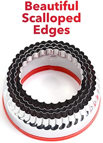 4-Pieces Fluted Round Cookie Cutters, Metal Circle Biscuit Cutters Set, Wave Cookies Cutter With Fluted Edge, Unique Design With Protective Red Top PVC 5 4-Pieces Fluted Round Cookie Cutters, Metal Circle Biscuit Cutters Set, Wave Cookies Cutter With Fluted Edge, Unique Design With Protective Red Top PVC - Image 3