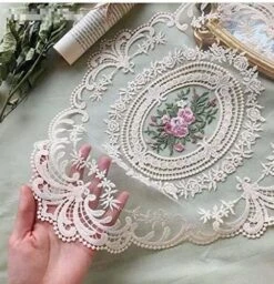 2Pack Retro Lace Placemats, French Crochet Doilies, Handmade Embroidered Table Mats, 12x16-in Beige Place Mats Cup Mat -Wilton Shop 51m2Uss 2yL. AC 1