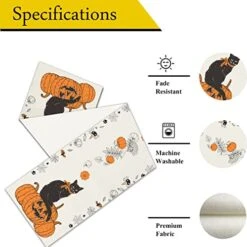 Halloween Black Cat Table Runner Jack-O-Lantern Fall Orange Pumpkin Burlap Autumn Seasonal Table Runners Kitchen Dining Table Center Decor For Home Party Fireplace In/Outdoor(13x72 In) -Wilton Shop 51m3rTz7z7L