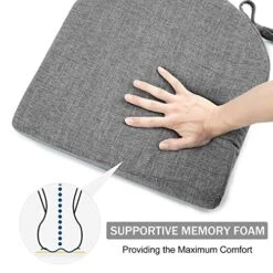 Indoor Chair Cushions For Dining Chairs, Soft And Comfortable Textured Memory Foam Kitchen Chair Pads With Ties And Non-Slip Backing, 16" X 16" X 2", Dark Grey, 4 Pack 20 Indoor Chair Cushions For Dining Chairs, Soft And Comfortable Textured Memory Foam Kitchen Chair Pads With Ties And Non-Slip Backing, 16" X 16" X 2", Dark Grey, 4 Pack -Wilton Shop 51mKcD4fCYL