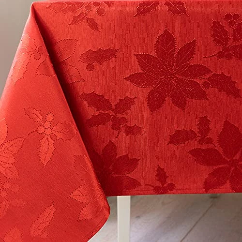 Poinsettia Legacy Damask Fabric Table Cloth, Holiday, Winter, And Christmas Tablecloth (Red, 60" X 102" Rectangular) 5 Poinsettia Legacy Damask Fabric Table Cloth, Holiday, Winter, And Christmas Tablecloth (Red, 60" X 102" Rectangular) - Image 3